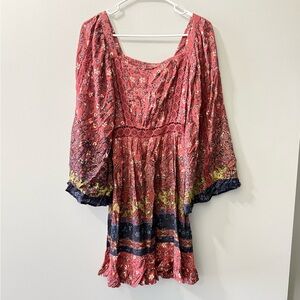 Cute Angie Dress Women’s Small Floral Boho Puff Bell Sleeve Midi‎ Smocked Lace